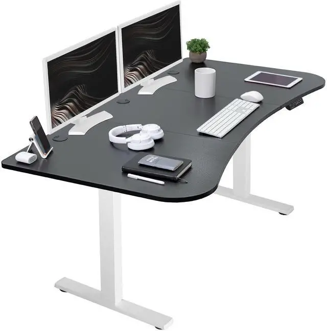 Main image of VIVO Electric 63 x 32 Standup Desk w/ Memory Controller, Black Carbon Fiber Table Top, White Frame (DESK-KIT-1W1R)