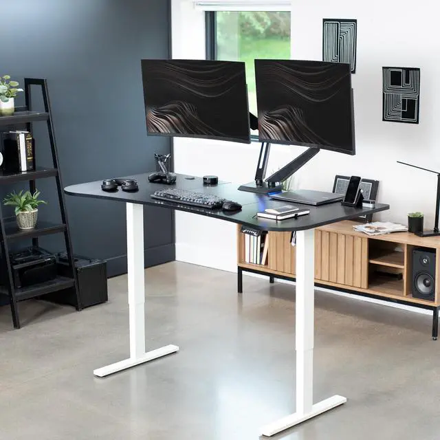 Alt view image 2 of 7 - VIVO Electric 63 x 32 Standup Desk w/ Memory Controller, Black Carbon Fiber Table Top, White Frame (DESK-KIT-1W1R)