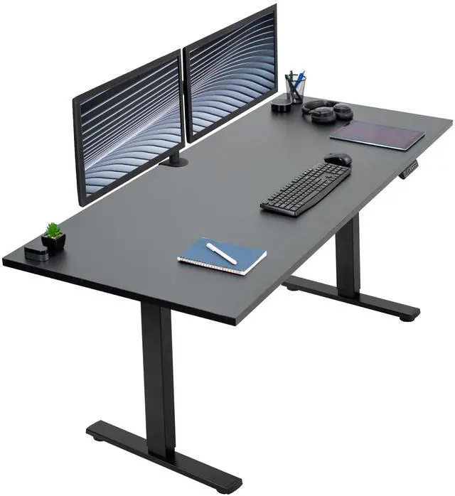 Main image of VIVO Electric 71 x 30 Square Corner Desk, Black Table Top, Black Frame