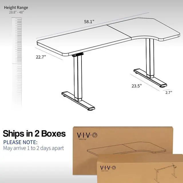 Alt view image 5 of 7 - VIVO Electric 58" x 35" Corner Stand Up Desk, Black Table Top, Black Frame