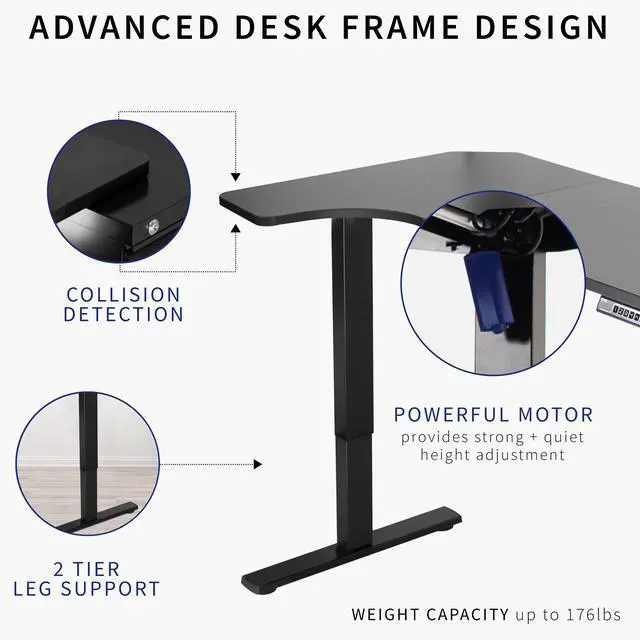 Alt view image 3 of 7 - VIVO Electric 58" x 35" Corner Stand Up Desk, Black Table Top, Black Frame
