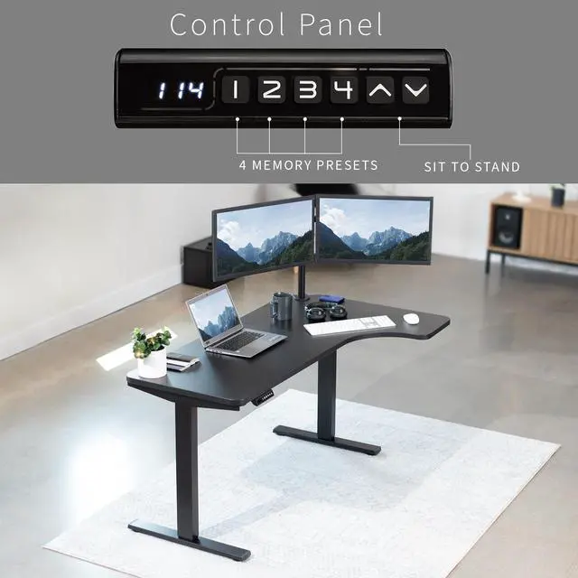Alt view image 6 of 7 - VIVO Electric 58" x 35" Corner Stand Up Desk, Black Table Top, Black Frame
