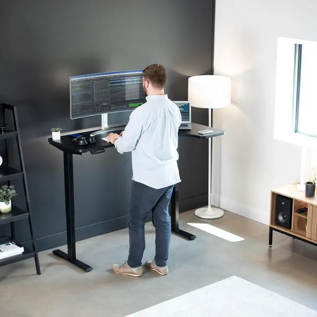 Alt view image 2 of 7 - VIVO Electric 58" x 35" Corner Stand Up Desk, Black Table Top, Black Frame