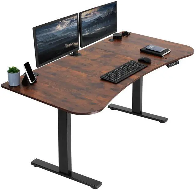 Main image of VIVO Electric 63 x 32 Standup Desk, Rustic Vintage Brown Tabletop, Black Frame