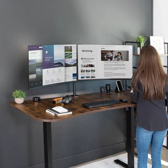 Alt view image 2 of 7 - VIVO Electric 63 x 32 Standup Desk, Rustic Vintage Brown Tabletop, Black Frame