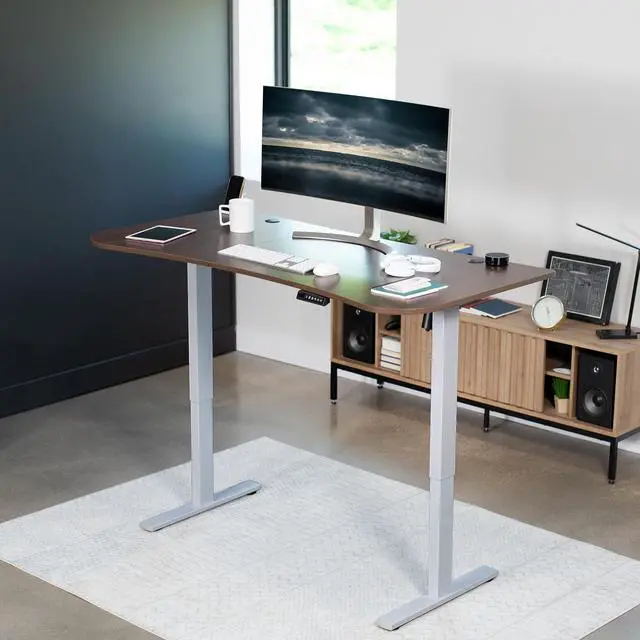 Alt view image 2 of 7 - VIVO Electric 63 x 32 Stand Up Desk, Dark Walnut Table Top, Gray Frame