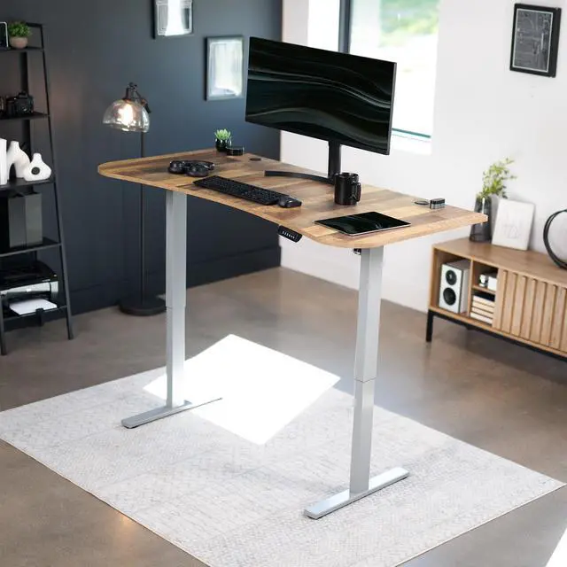 Alt view image 2 of 7 - VIVO Electric 63 x 32 Standup Desk, Reclaimed Wood Table Top, Gray Frame