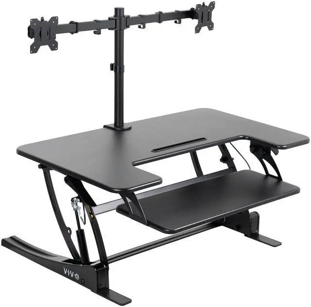 Main image of VIVO 36" Standing Desk Riser with Dual Articulating Arms for 13" to 30" Monitor Screens, Black, DESK-KIT-0V02