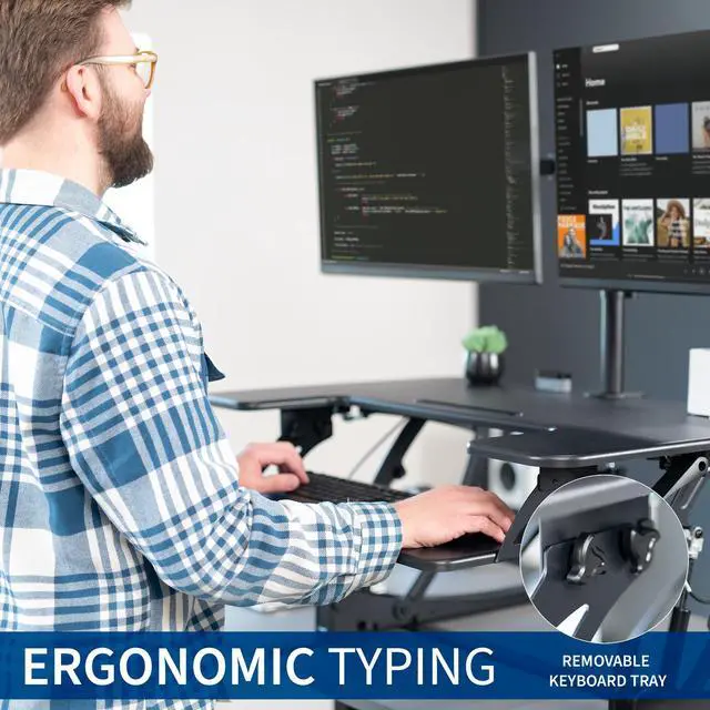 Alt view image 6 of 7 - VIVO 36" Standing Desk Riser with Dual Articulating Arms for 13" to 30" Monitor Screens, Black, DESK-KIT-0V02
