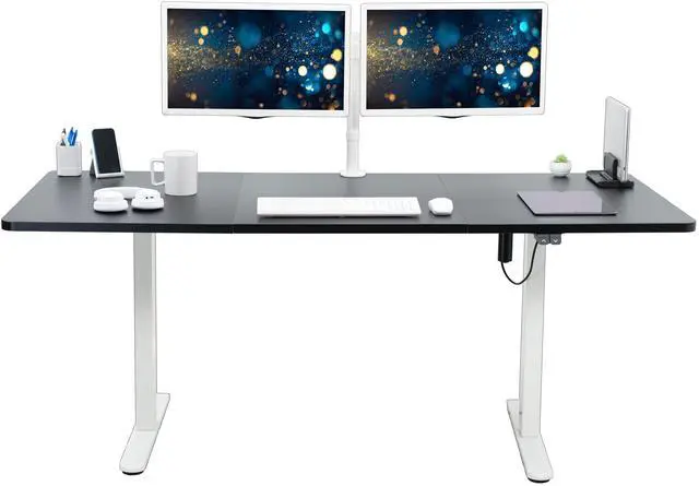 Main image of VIVO Electric 71 x 30 Stand Up Desk Workstation, Black Top, White Frame