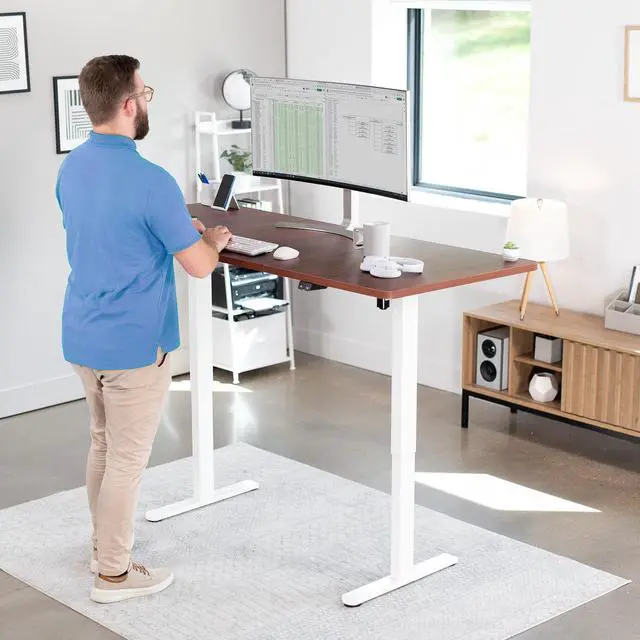 Alt view image 2 of 7 - VIVO Electric 71 x 30 Stand Up Desk Workstation, Dark Walnut Top, White Frame