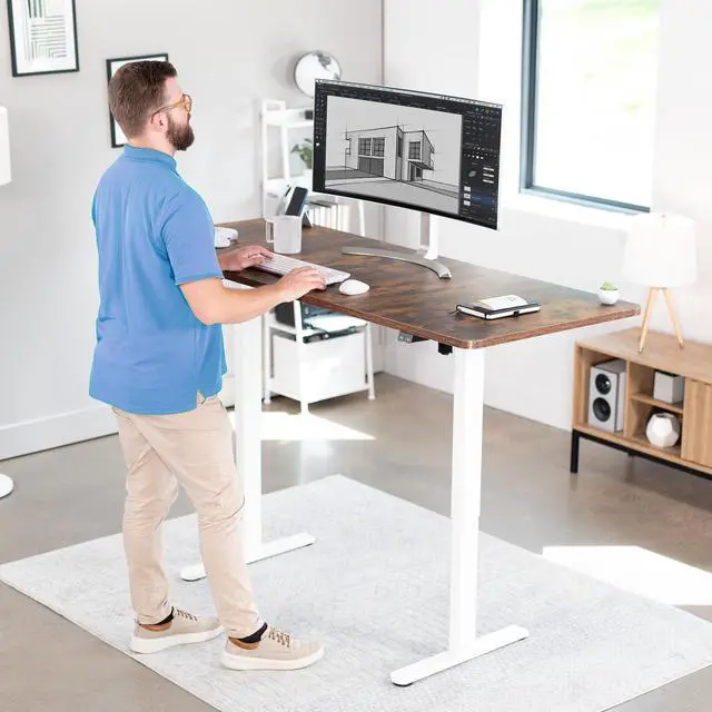 Alt view image 2 of 7 - VIVO Electric 71 x 30 StandUp Desk Workstation, Vintage Brown Top, White Frame