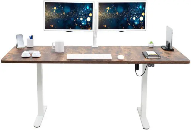 Main image of VIVO Electric 71 x 30 StandUp Desk Workstation, Vintage Brown Top, White Frame