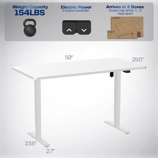 Alt view image 3 of 7 - VIVO Electric 60 x 30 Stand Up Desk, White Table Top, White Frame