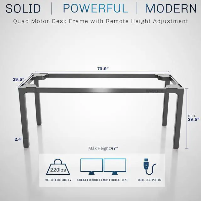 Alt view image 3 of 7 - VIVO Black Electric Quad-Motor Height Adjustable 4-Leg Standing Desk Frame