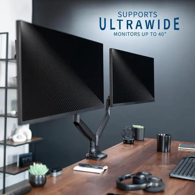Alt view image 4 of 15 - VIVO Black Heavy Duty Dual Ultrawide Monitor Desk Mount Stand with Pneumatic Spring Arms, Fits Screens up to 35"