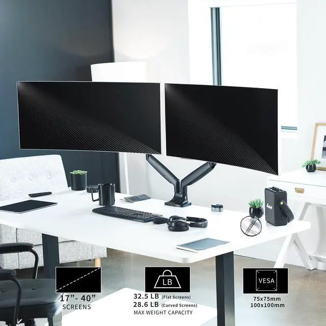 Alt view image 2 of 15 - VIVO Black Heavy Duty Dual Ultrawide Monitor Desk Mount Stand with Pneumatic Spring Arms, Fits Screens up to 35"