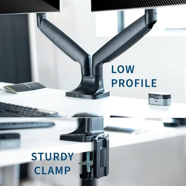 Alt view image 14 of 15 - VIVO Black Heavy Duty Dual Ultrawide Monitor Desk Mount Stand with Pneumatic Spring Arms, Fits Screens up to 35"