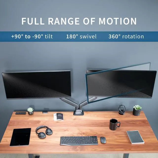 Alt view image 5 of 15 - VIVO Black Heavy Duty Dual Ultrawide Monitor Desk Mount Stand with Pneumatic Spring Arms, Fits Screens up to 35"