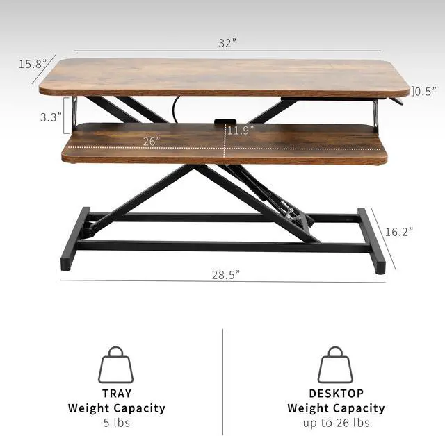 Alt view image 3 of 7 - VIVO Rustic Vintage Brown 32" Standing Desk Monitor Riser, Sit Stand Tabletop