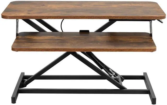 Main image of VIVO Rustic Vintage Brown 32" Standing Desk Monitor Riser, Sit Stand Tabletop