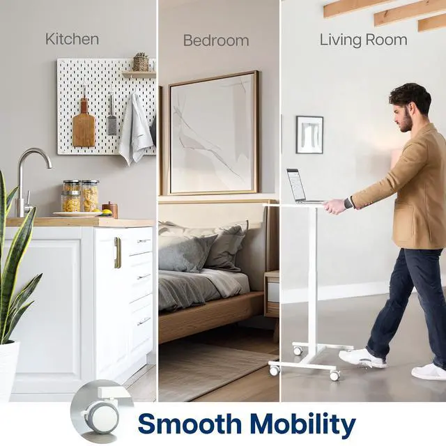 Alt view image 7 of 7 - VIVO White 28" Pneumatic Mobile Workstation Cart, Sit-Stand Laptop Desk