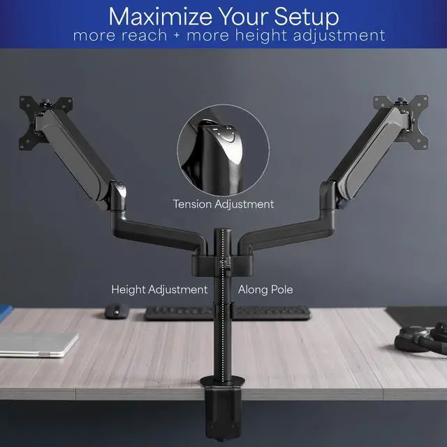 Alt view image 6 of 15 - VIVO Dual Monitor Mechanical Spring Sit-Stand Desk Mount for 2 Screens up to 32"