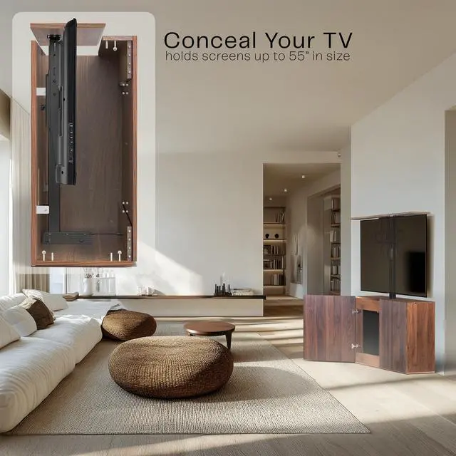 Alt view image 6 of 7 - VIVO Walnut TV Cabinet for Motorized Vertical Lift Television Stands, Holds 32 to 55 inch TVs up to 44 lbs, CASE-EUP1WN