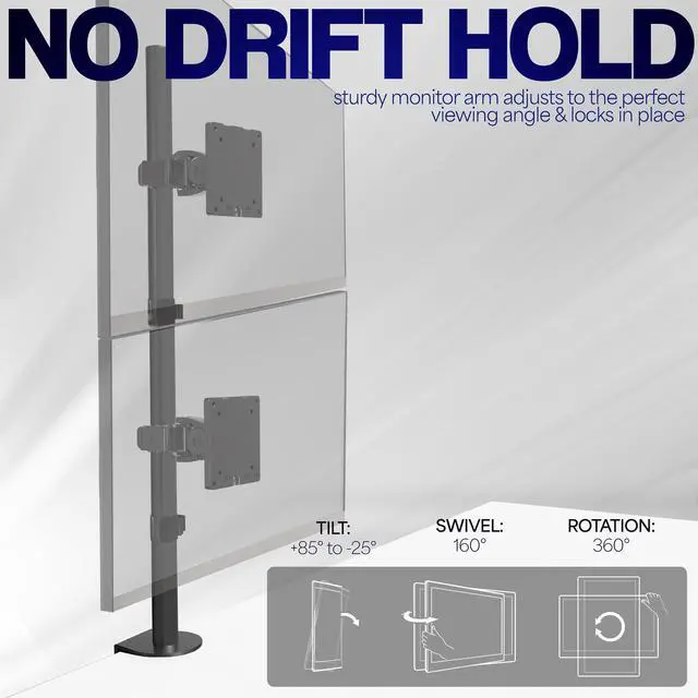 Alt view image 5 of 7 - VIVO Dual Vertically Stacked Ultra-Wide Monitor Desk Mount for up to 49 inch Ultrawide Screens, Black, STAND-V202R