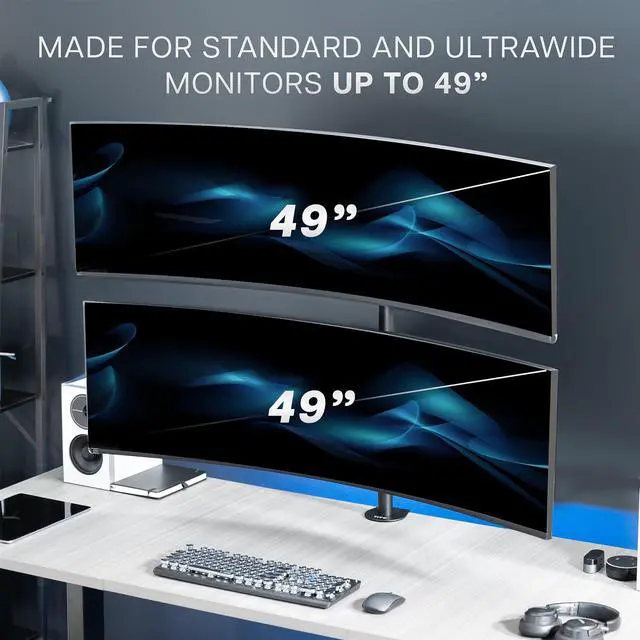 Alt view image 2 of 7 - VIVO Dual Vertically Stacked Ultra-Wide Monitor Desk Mount for up to 49 inch Ultrawide Screens, Black, STAND-V202R