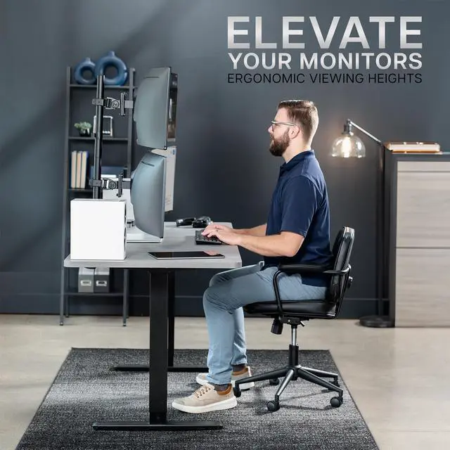 Alt view image 7 of 7 - VIVO Dual Vertically Stacked Ultra-Wide Monitor Desk Mount for up to 49 inch Ultrawide Screens, Black, STAND-V202R