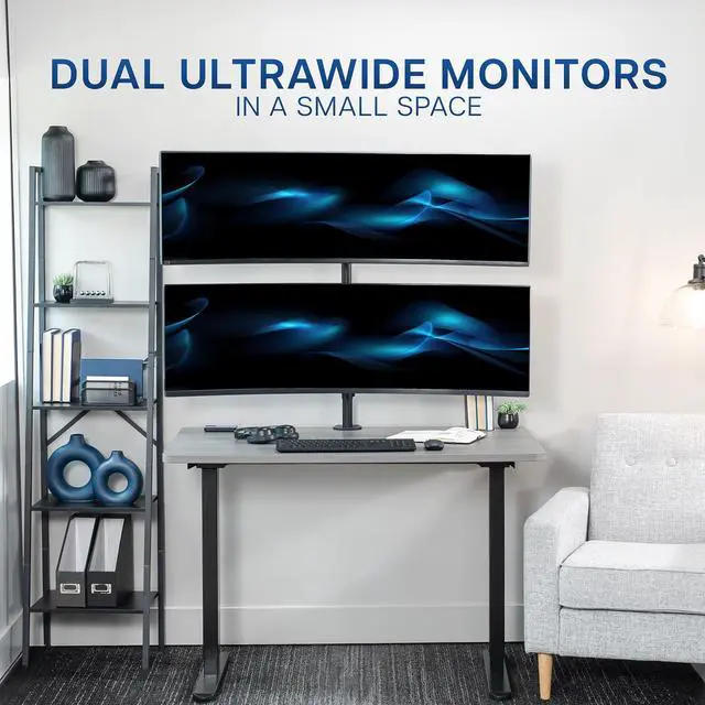 Alt view image 6 of 7 - VIVO Dual Vertically Stacked Ultra-Wide Monitor Desk Mount for up to 49 inch Ultrawide Screens, Black, STAND-V202R
