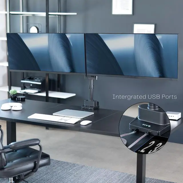 Alt view image 7 of 7 - VIVO Premium Aluminum Full Motion Dual Monitor Arm Desk Mount Stand w/ USB Ports, Screens up to 35" (STAND-V102BDU)