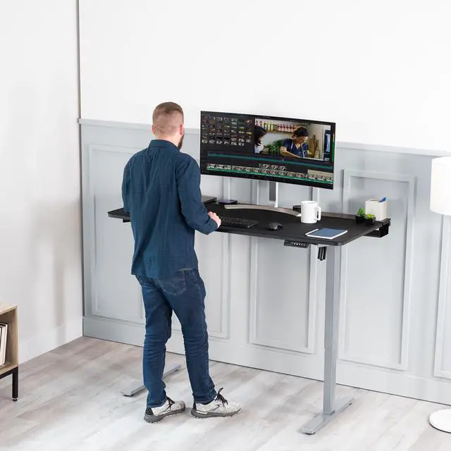 Alt view image 2 of 7 - VIVO Electric 60" x 30" Stand Up Desk, Black Concealed Cable Table Top, Full-Sized Pad, Gray Frame, DESK-KIT-1G6-P3B