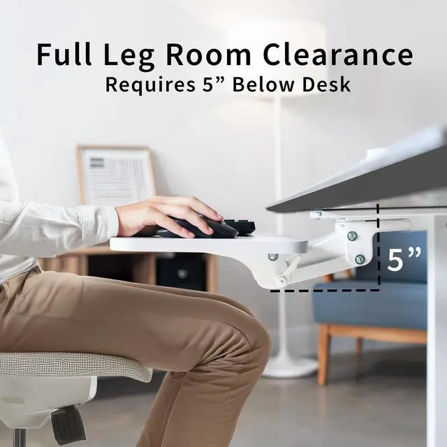 Alt view image 6 of 7 - VIVO White Adjustable Computer Keyboard & Mouse Platform Tray Under Desk Mount