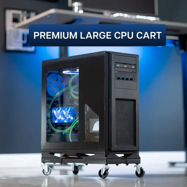 Alt view image 2 of 7 - VIVO Black Premium Large PC Cart, CPU Rolling Stand, Adjustable Computer Trolley