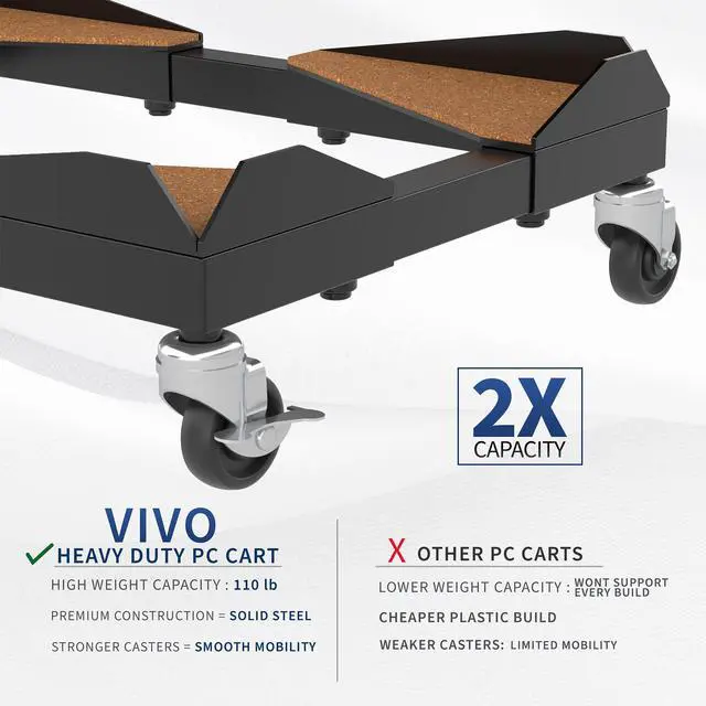 Alt view image 5 of 7 - VIVO Black Premium Large PC Cart, CPU Rolling Stand, Adjustable Computer Trolley