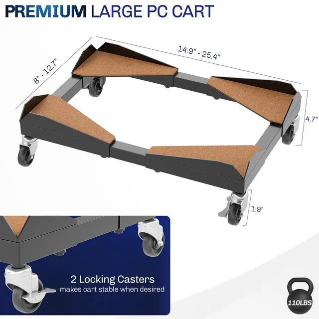 Alt view image 3 of 7 - VIVO Black Premium Large PC Cart, CPU Rolling Stand, Adjustable Computer Trolley