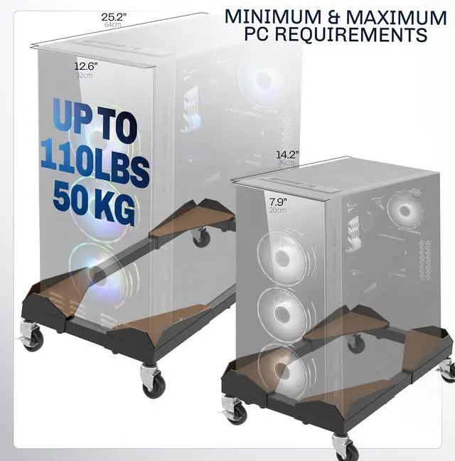 Alt view image 6 of 7 - VIVO Black Premium Large PC Cart, CPU Rolling Stand, Adjustable Computer Trolley