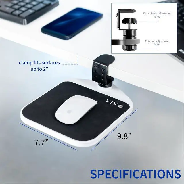 Alt view image 3 of 7 - VIVO White Rotating Desk Clamp Adjustable Computer Mouse Pad and Device Holder