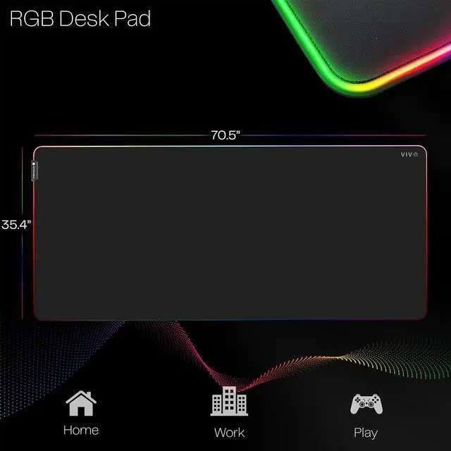 Alt view image 3 of 7 - VIVO Black 71" x 36" Full Size Desk Pad with RGB Ambient Lighting for Office Work or Immersive Gaming, DESK-PAD72-36