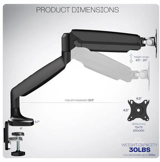 Alt view image 3 of 7 - VIVO Single Ultrawide 40" Computer Monitor Desk Mount with Pneumatic Spring Arm