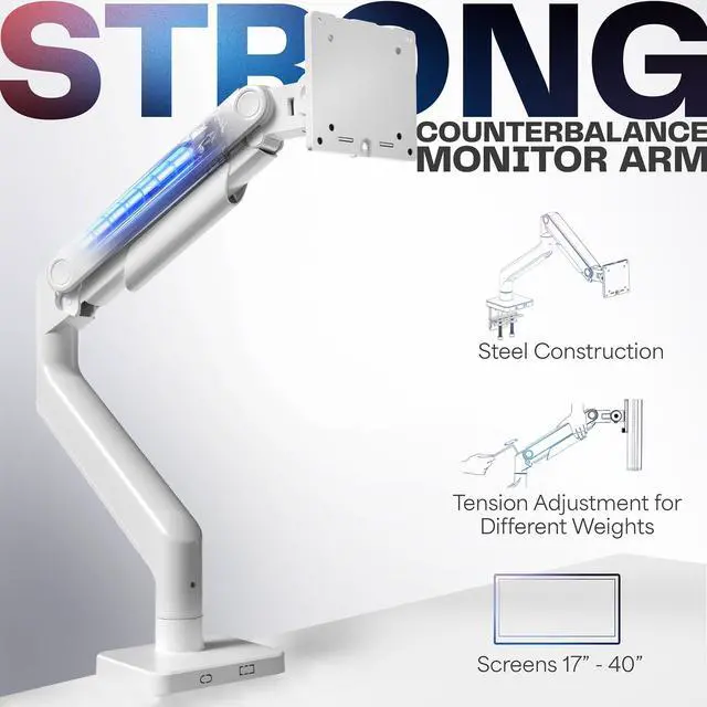 Alt view image 3 of 7 - VIVO White Mechanical Arm Computer Monitor Desk Mount, Fits Ultrawides up to 40"