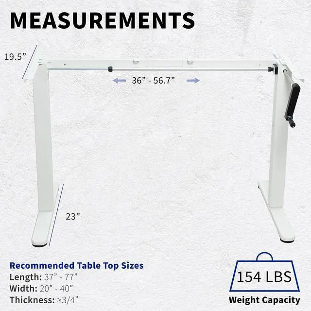 Alt view image 3 of 7 - VIVO White Manual Height Adjustable Stand Up Desk Frame Crank System, Ergonomic Standing Workstation (DESK-M051MW)