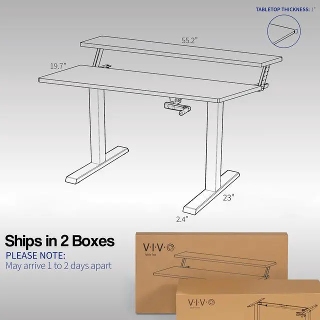 Alt view image 5 of 7 - VIVO Manual 55 x 30 Stand Up Desk, Black Dual Tier Table Top, Black Frame