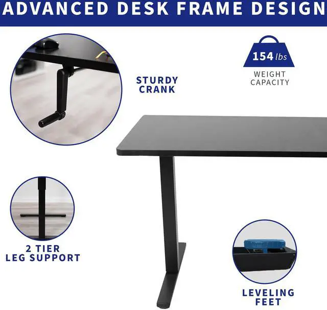 Alt view image 5 of 7 - VIVO Manual 43 x 24 Stand Up Desk | Black Table Top, Black Frame