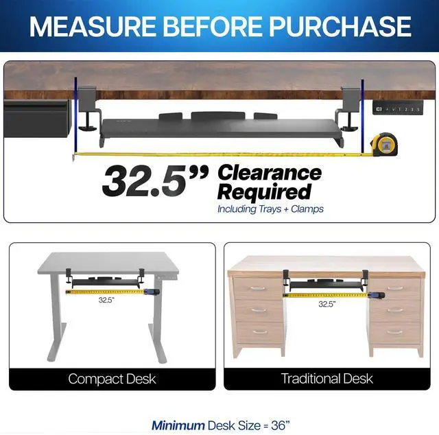 Alt view image 3 of 7 - VIVO Extra Sturdy Clamp-on Computer Keyboard and Mouse Under Desk Slider Tray | 27" x 11" Platform Drawer (MOUNT-KB05E)