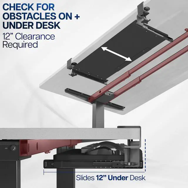 Alt view image 6 of 7 - VIVO Extra Sturdy Clamp-on Computer Keyboard and Mouse Under Desk Slider Tray | 27" x 11" Platform Drawer (MOUNT-KB05E)