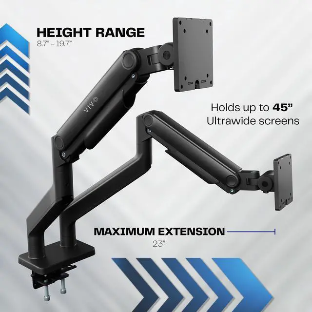 Alt view image 3 of 7 - VIVO Tension Spring Dual Ultra Wide Monitor Mount, Up to 45" Computer Screens