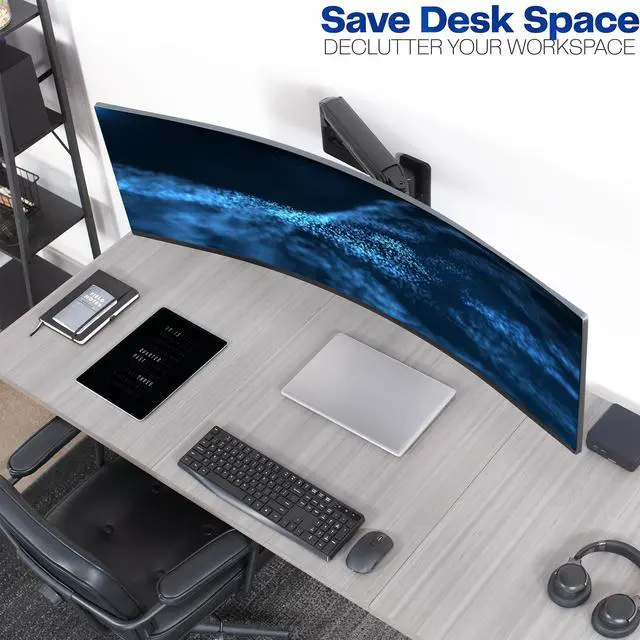 Alt view image 4 of 7 - VIVO Tension Arm Single Monitor Wall Mount, Fits Ultrawide Screens up to 49"